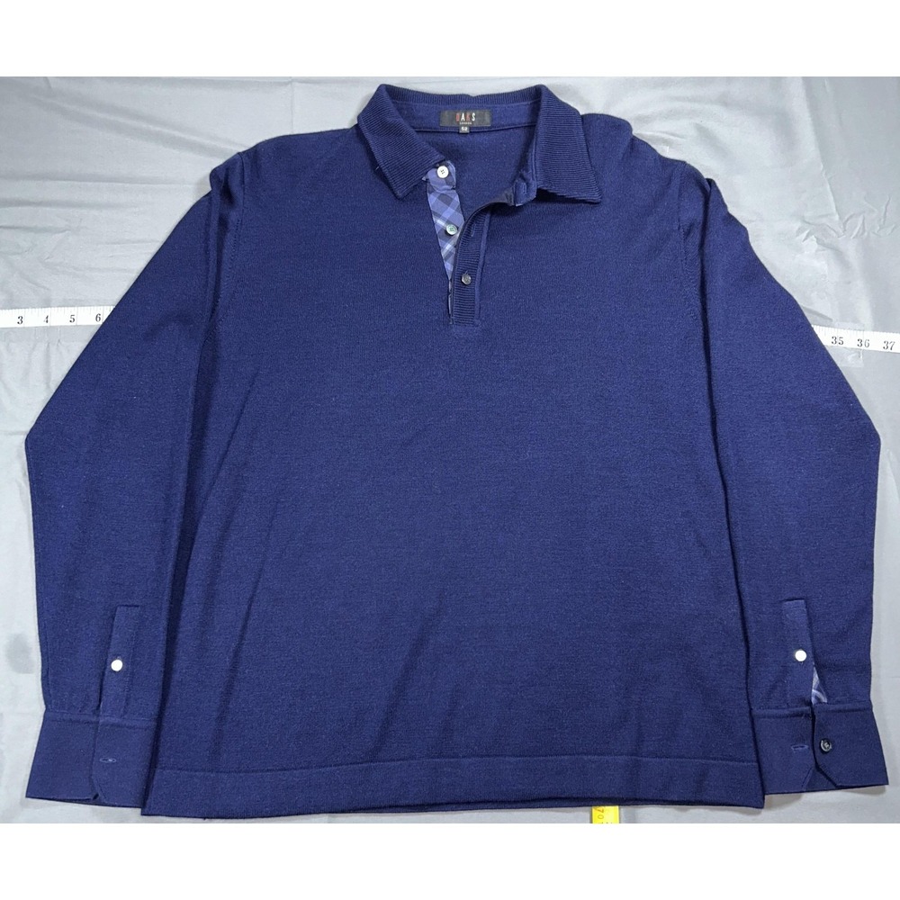 DAKS Sweater Mens 52 Blue Collared Wool Silk Cashmere Fine Knit Pullover Japan